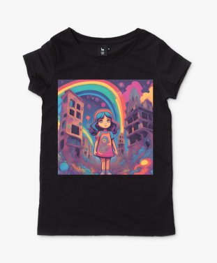 Жіноча футболка Маленька дівчинка стоїть серед зруйнованих будівель