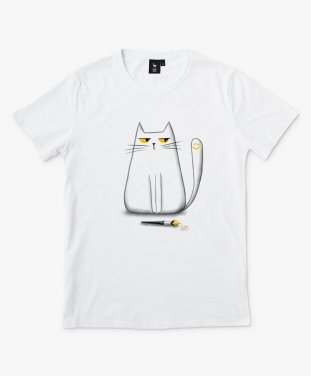 Чоловіча футболка Білий кіт-художник