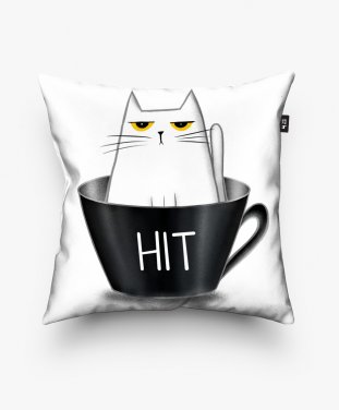Подушка квадратна Кіт у чорній чашці