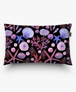 Подушка прямокутна sea marine red blue shells seashell pearls corals starfish watercolor pattern