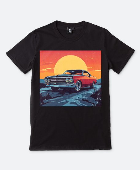 Чоловіча футболка Класичний автомобіль на заході сонця